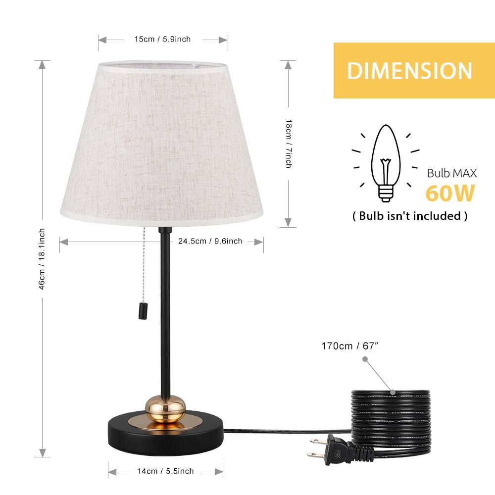 15cm / 5.9inch  
24.5cm / 9.6inch  
46cm / 18.1inch  
18cm / 7inch  
14cm / 5.5inch  
170cm / 67"  
Bulb MAX 60W (Bulb isn't included)