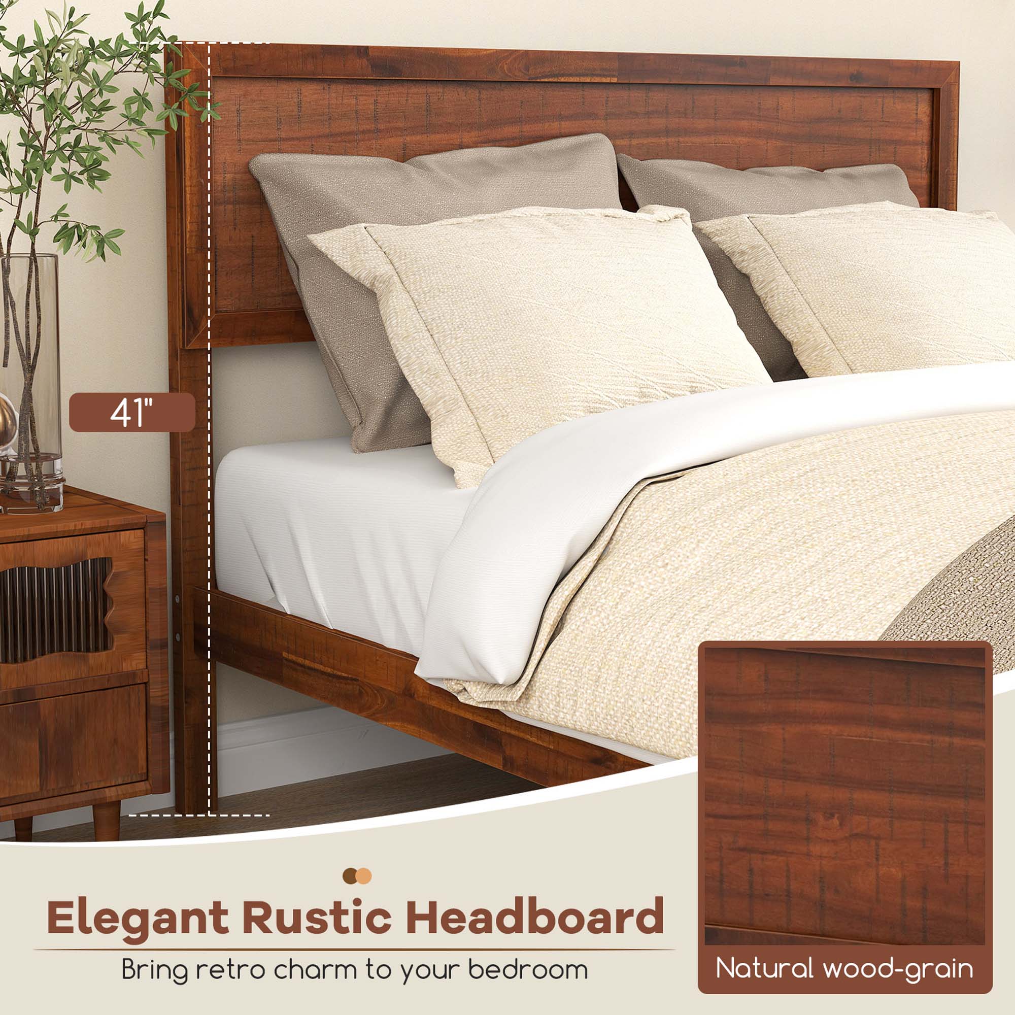 Elegant Rustic Headboard

41"

Bring retro charm to your bedroom

Natural wood-grain
