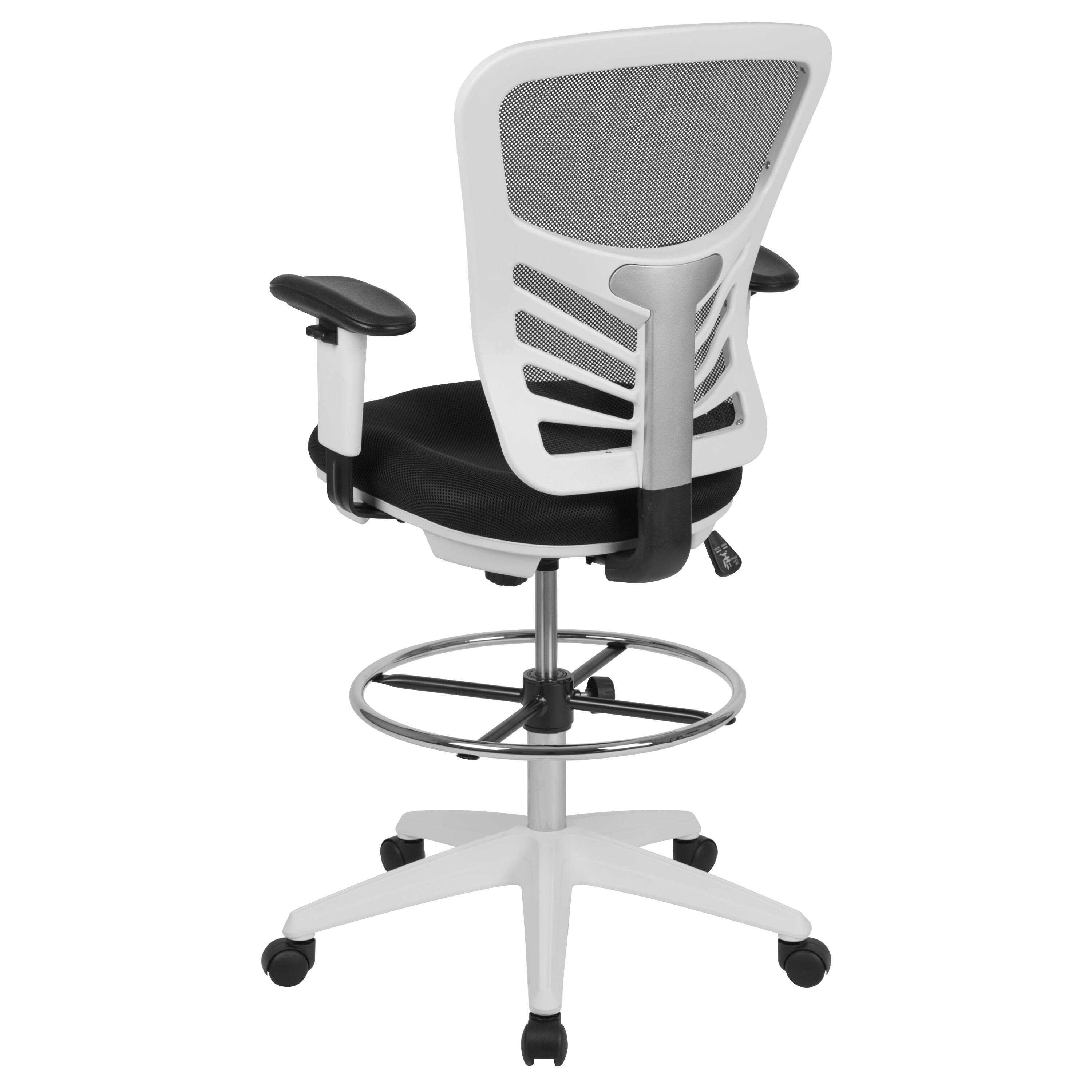 Alt View 5. Emma + Oliver - Mid-Back Mesh Adjustable Ergonomic Drafting Chair, Task Chair - Black Mesh/White Frame.