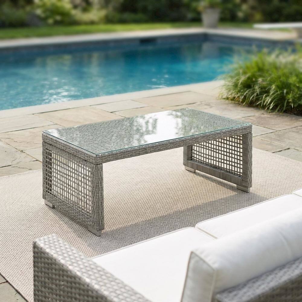 Left. Outdoor Escape - Outdoor Rattan Coffee Table With Stylish Design And Durable Construction - Gray.