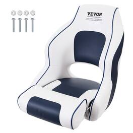 VEVOR - Captain Bucket Seat Boat Seat, Flip Up Boat Seat, with Thickened Sponge Padding, Flip-up Bolster Boat Captain Chair - White;Blue