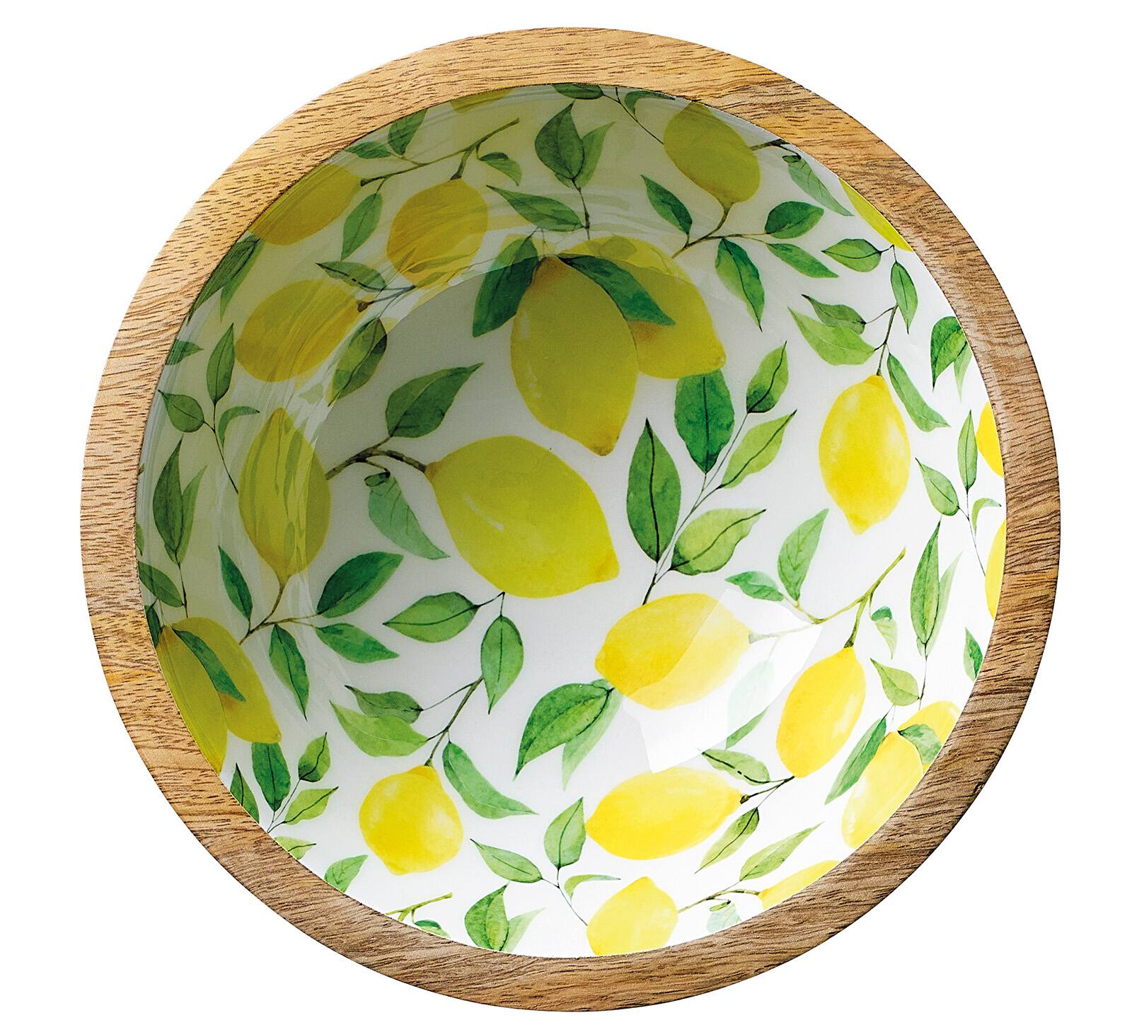 Alt View 1. Zassenhaus - Mango Wood Lacquered Small Serving Bowl, 8" x 3", Lemon - Lemon.