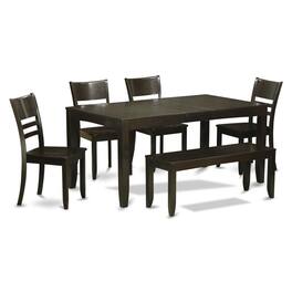 East West Furniture - 6 PC Dining Table with bench-Table with Leaf and 4 Kitchen Dining Chairs Plus Bench - Cappuccino