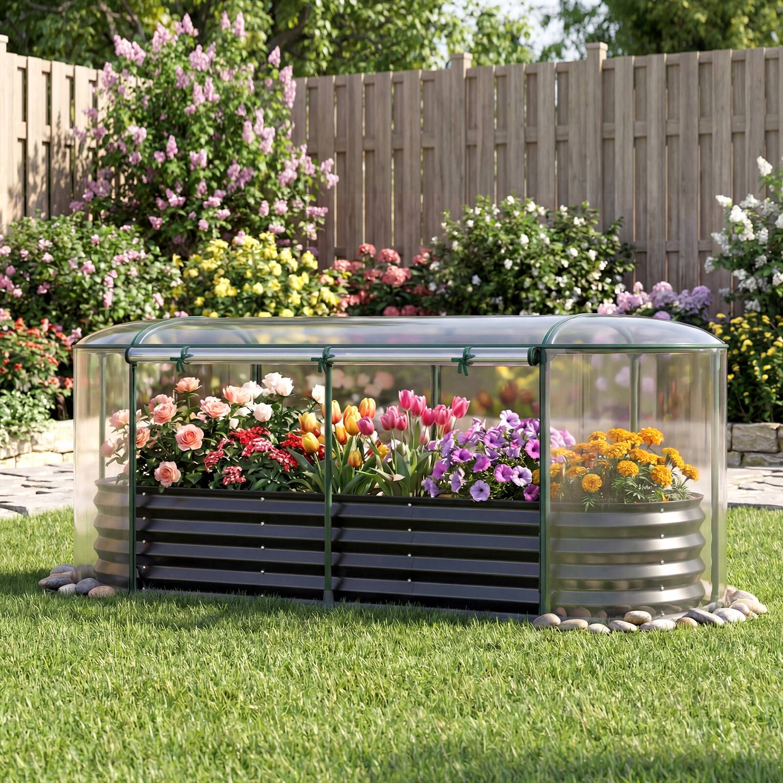 Alt View 3. Costway - Costway 6 x 2 x 1 FT Color Steel Raised Garden Bed with Greenhouse Cover, Roll-up Window - Black + Transparent.