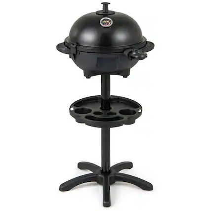 Front. HONGGE - Electric Indoor Outdoor Grill with Removable Stand and Dual Zone Plate - Black.