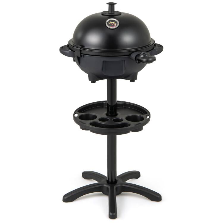 Front. HONGGE - Electric Indoor Outdoor Grill with Removable Stand and Dual Zone Plate - Black.