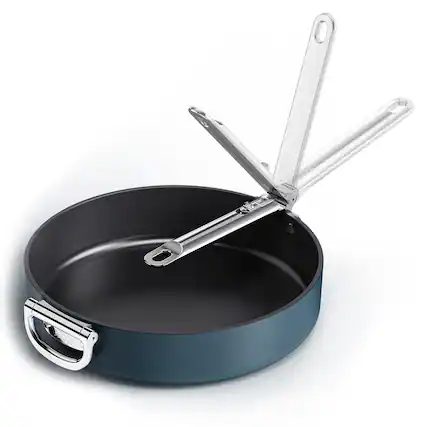 Front. Joseph Joseph - Space Ceramic Non-stick 12" Frying Pan with Folding Handle - Blue.