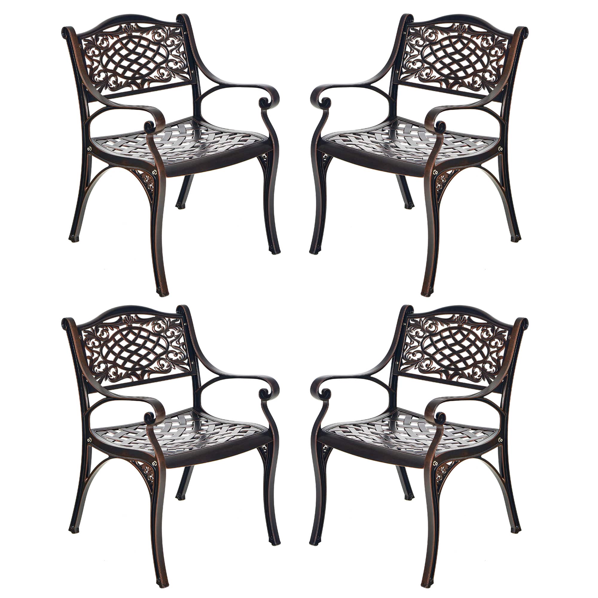 Gymax - Set of 4 Outdoor Dining Chairs Cast Aluminum Patio Bistro Chairs Armchairs - as pic