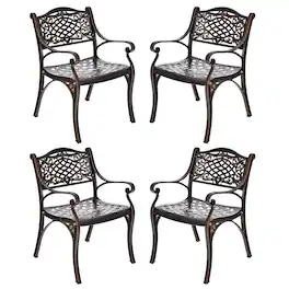 Gymax - Set of 4 Outdoor Dining Chairs Cast Aluminum Patio Bistro Chairs Armchairs - as pic