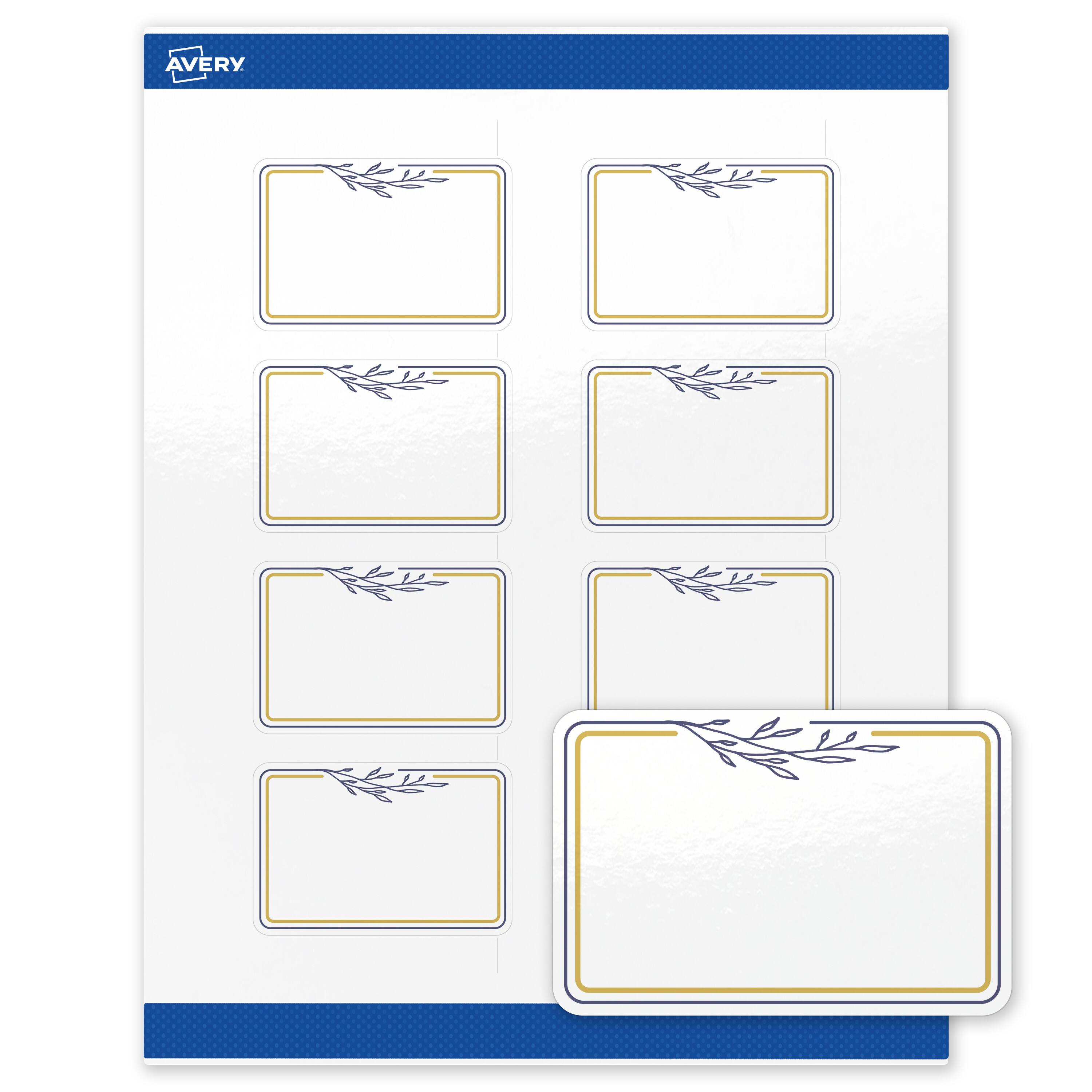 Front. Avery - Avery Labels, 2" x 3", Glossy White, Gold & Navy Border/Florals - White.