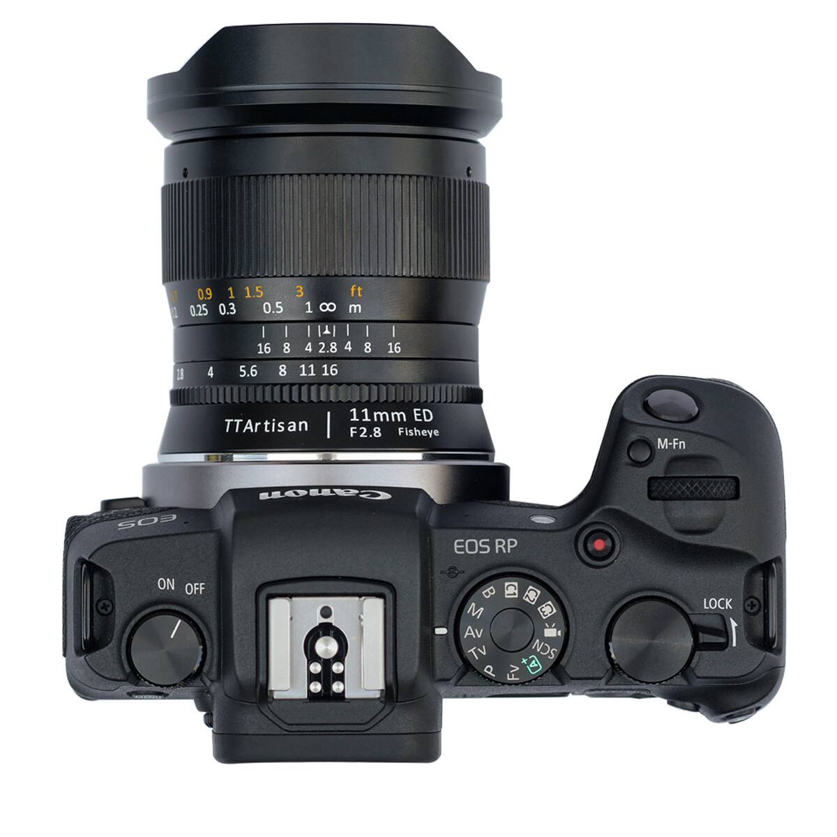 1 0.9 1 1.5 1 0.25 0.3 0.5 | I 16 8 1 4 5.6 8 3 ft 1 8 m : | | | | 4 2.8 4 8 11 16 | 16 11mm ED TTArtisan I F2.8 Fisheye M-Fn 503 Canon EOS RP ON OFF M Av TV SCN P Fv @ LOCK