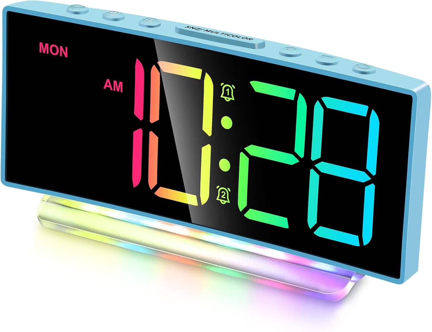 FINEAK - Digital Desk Alarm Clock,7 Color Night Light - Blue