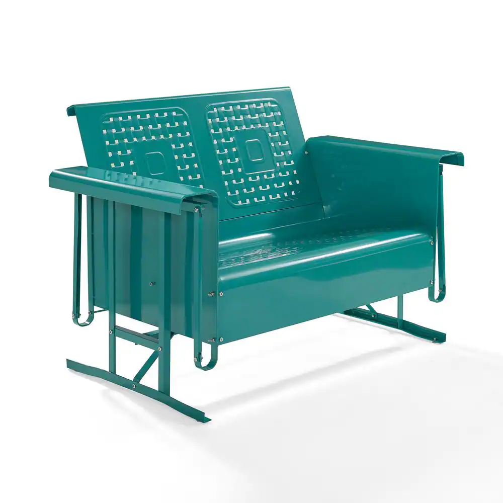 Alt View 1. Crosley Furniture - Bates Retro Outdoor Loveseat Glider - Turquoise Gloss.