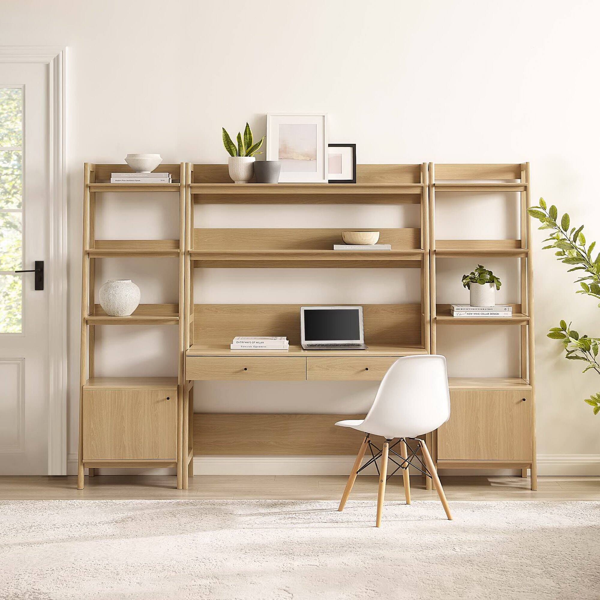Back. Modway - Bixby 3-Piece Wood Office Desk and Bookshelf by Modway - Oak.