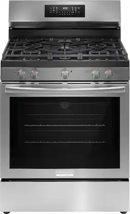 Frigidaire - Gallery 30 in. Wide 5 Burner 5.1 Cu. Ft. Freestanding Gas Range with Total Convection and Air Fry - Stainless Steel