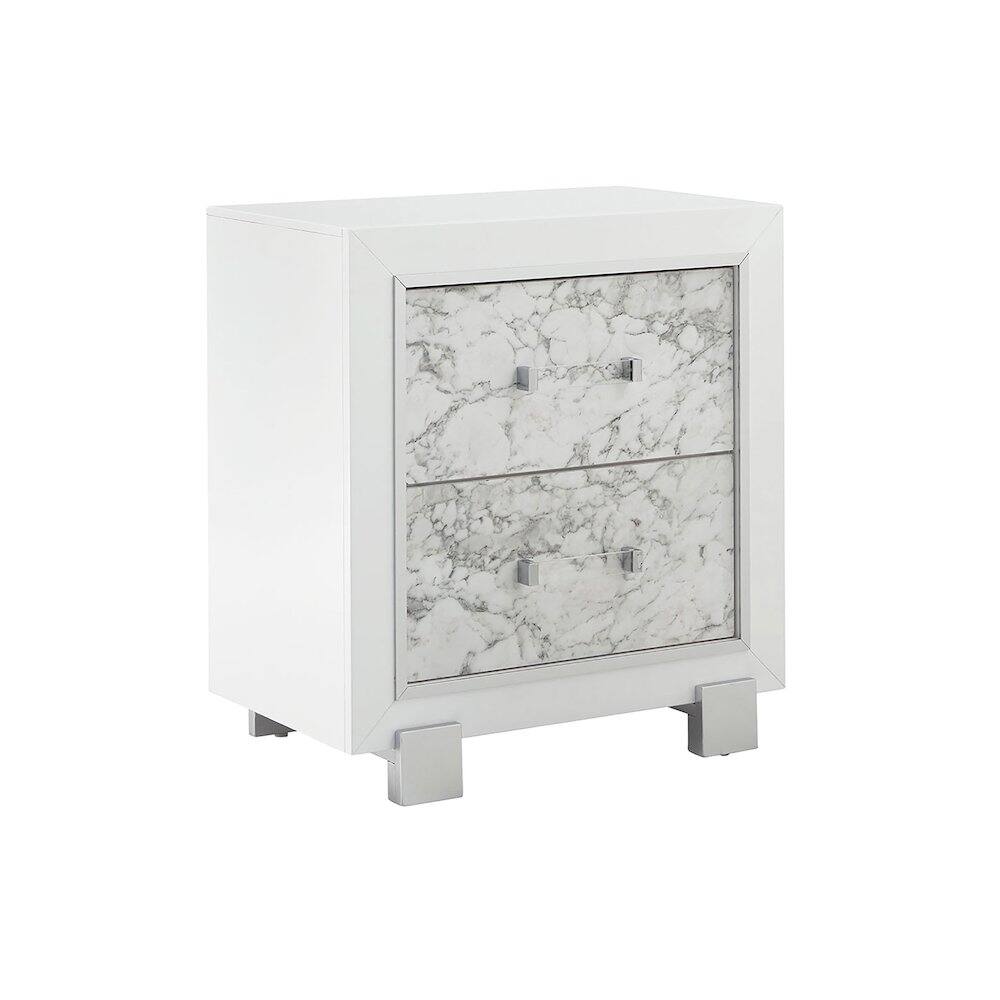 Alt View 1. Global Furniture USA - Transitional Glam Santorini White Nightstand, Metallic White - White.