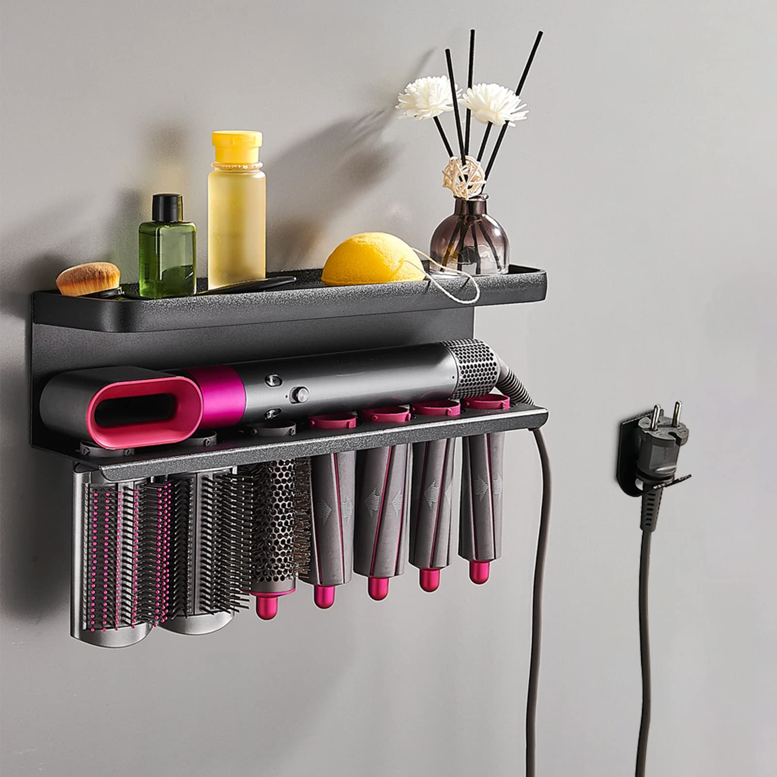 Alt View 5. Dazzling Pops - Airwrap Storage Holder Compatible with Dyson Airwrap Curling Iron Wall Mounted Storage Rack Holder for Home... - Black Classic Style.