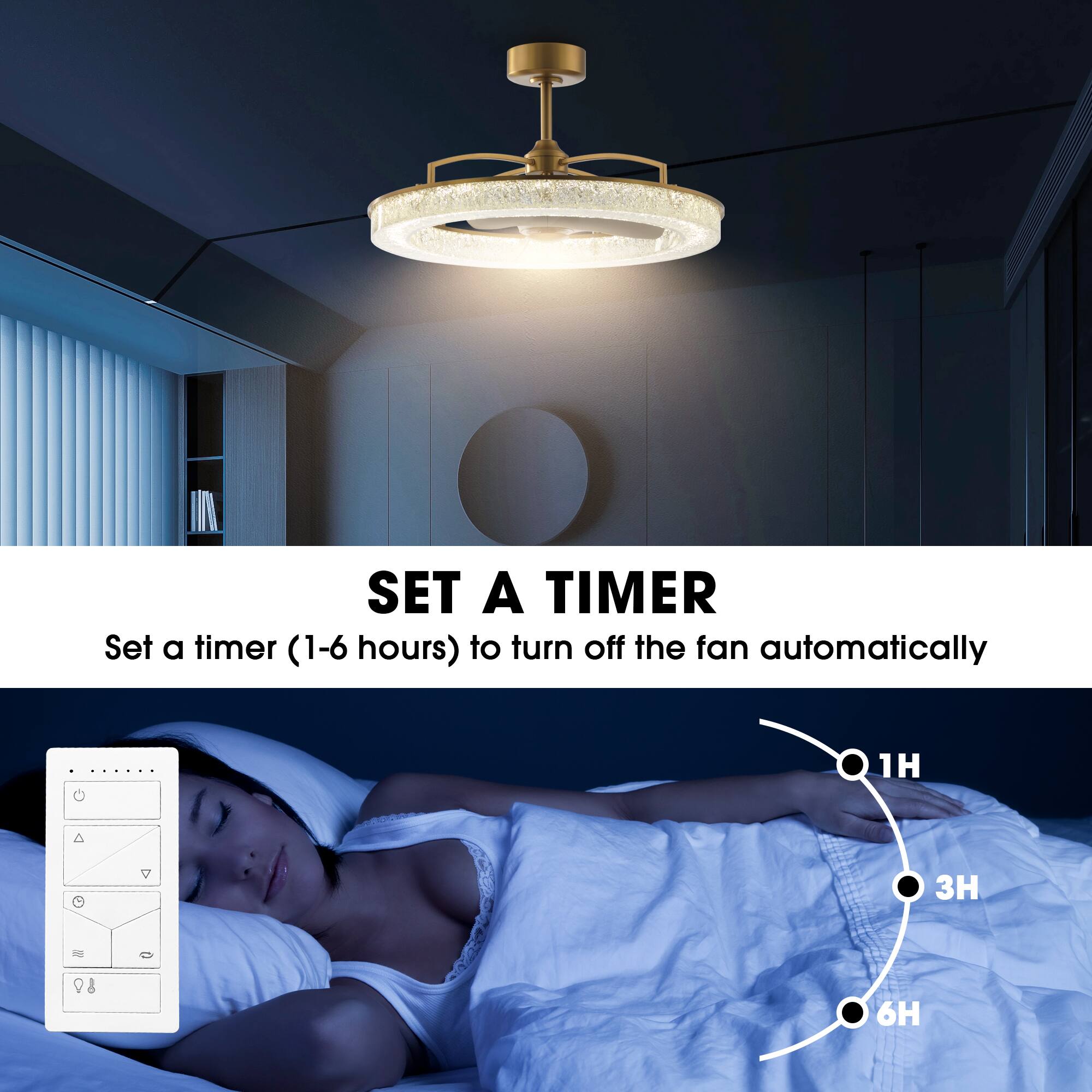 SET A TIMER  
Set a timer (1-6 hours) to turn off the fan automatically  

1H  
3H  
6H