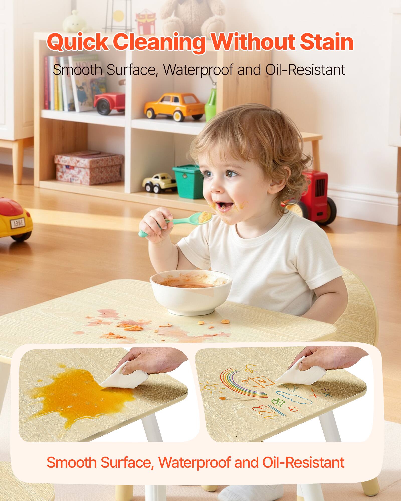 Quick Cleaning Without Stain  
Smooth Surface, Waterproof and Oil-Resistant  

Smooth Surface, Waterproof and Oil-Resistant