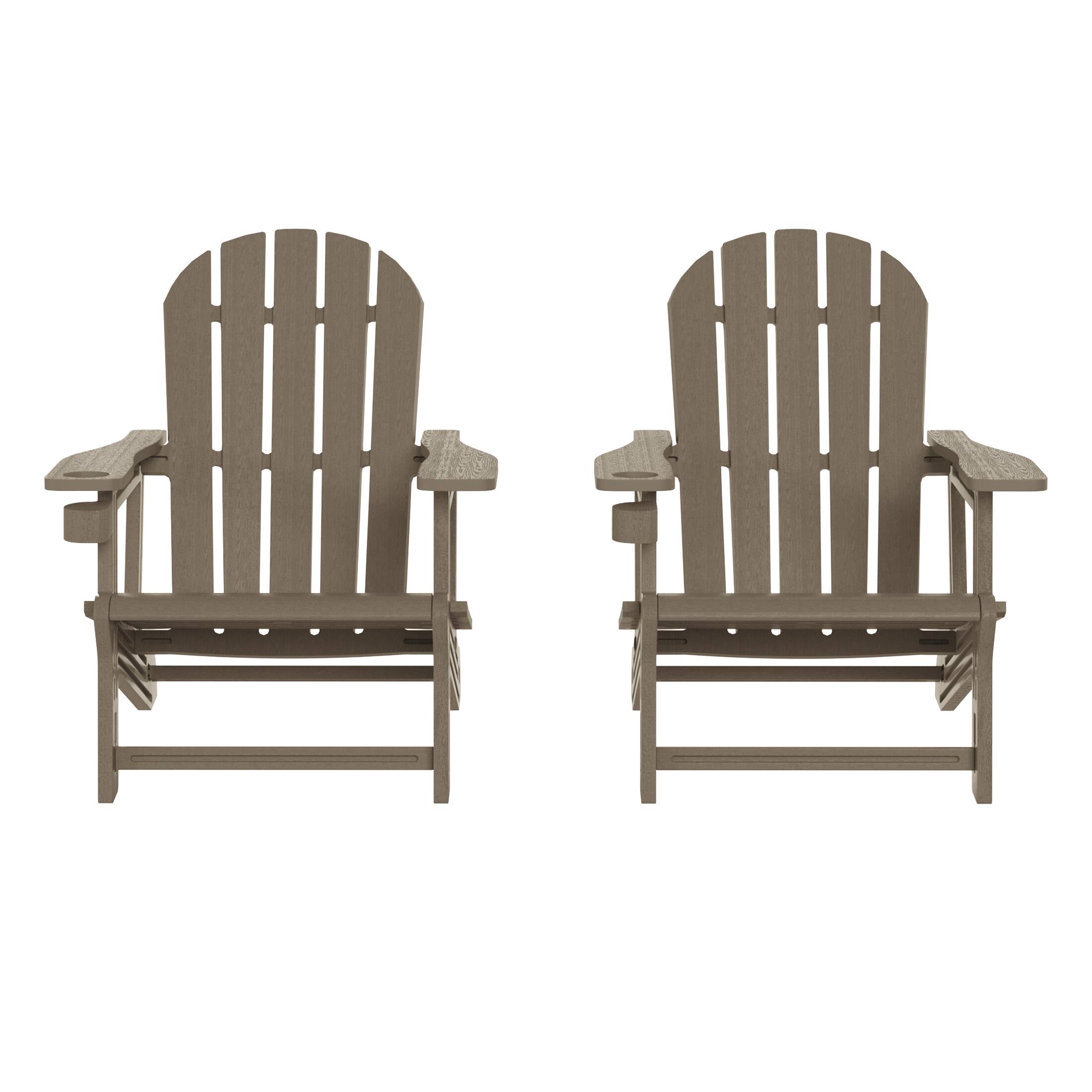 Front. WestinTrends - WestinTrends Azura Tool-Free Assembly Outdoor Patio HDPE Plastic Adirondack Chair with Cup Holder (Set of 2) - Weathered Wood.