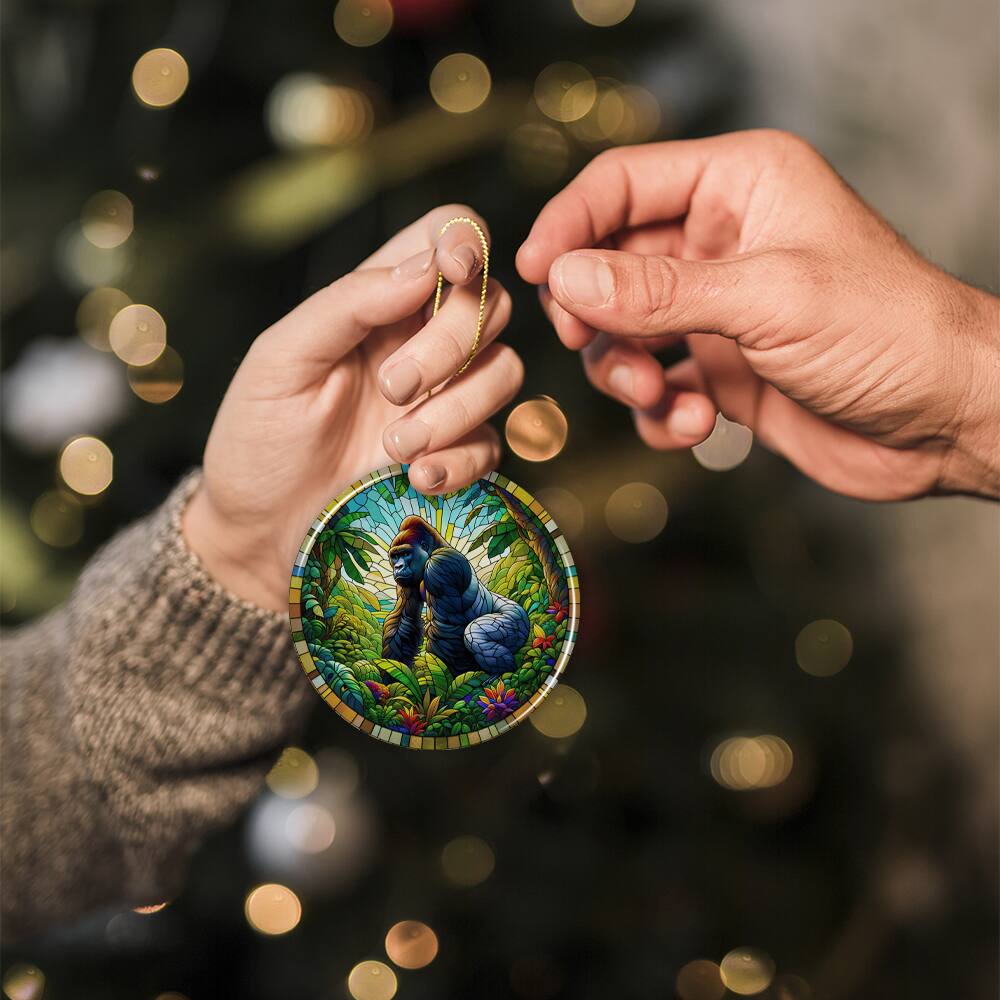 Alt View 1. OrnamentallyYou - A Primate Safari Gorilla Stained Glass Style Ceramic Ornament African Animals Christmas Gift - Multi-colored.