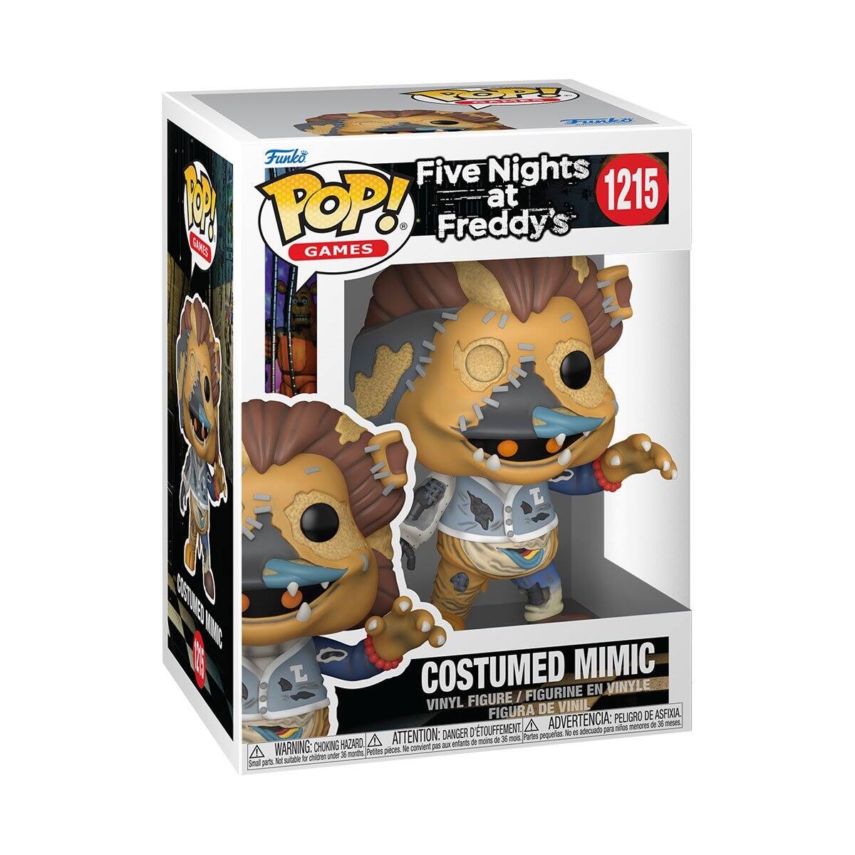 Five Nights at Freddy's  
1215  
COSTUMED MIMIC  
VINYL FIGURE / FIGURINE EN VINYLE / FIGURA DE VINIL / FIGURA DE VINIL  
WARNING: CHOKING HAZARD. Not for children under 3 years.  
ADVERTENCIA: PELIGRO DE ASFIXIA. No es adecuado para niños menores de 3 años.  
ATTENTION: PELIGRE D'ÉTOUFFEMENT. Ne convient pas aux enfants de moins de 3 ans.