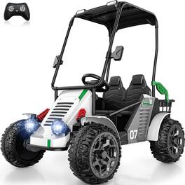 ANPABO - 24V 4WD Kids Electric Golf Cart – 2-Seater Ride-On with Remote Control, Removable Canopy, Storage, 3 Speeds - White