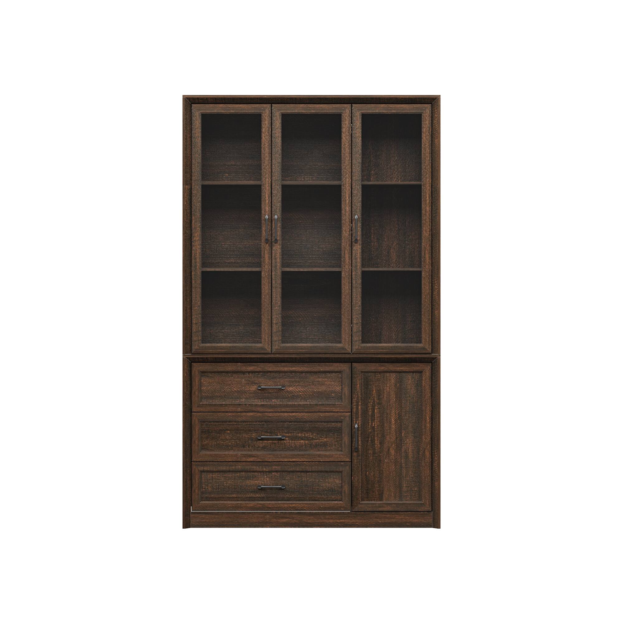 Alt View 10. FUFU&GAGA - Multi-Purpose Large Glass Door Cabinet with Shelves and Drawers for Living Room or Kitchen Storage - Brown.
