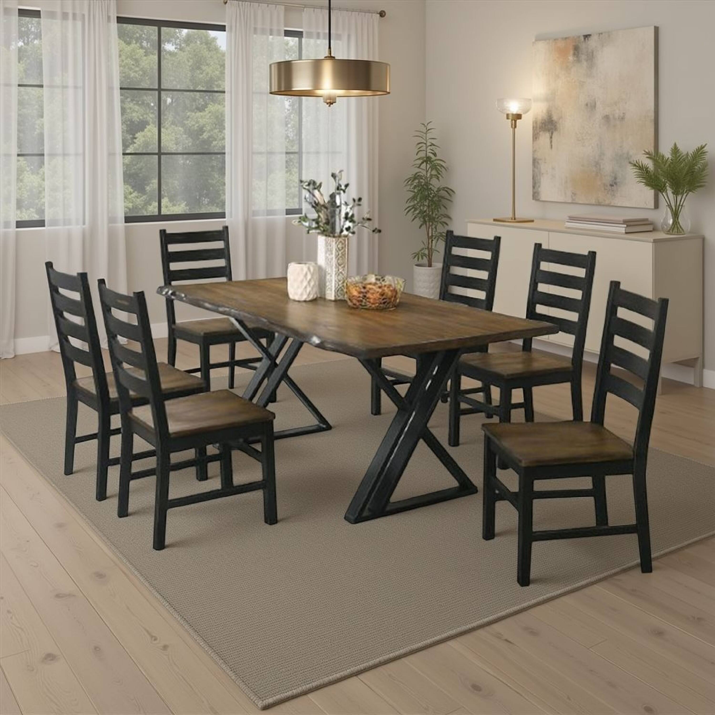 Alt View 5. Manhattan Lane - Reby 7pc Dining Table and Chair Set, Rustic Black Metal, Oak Brown - Black, Oak Brown.