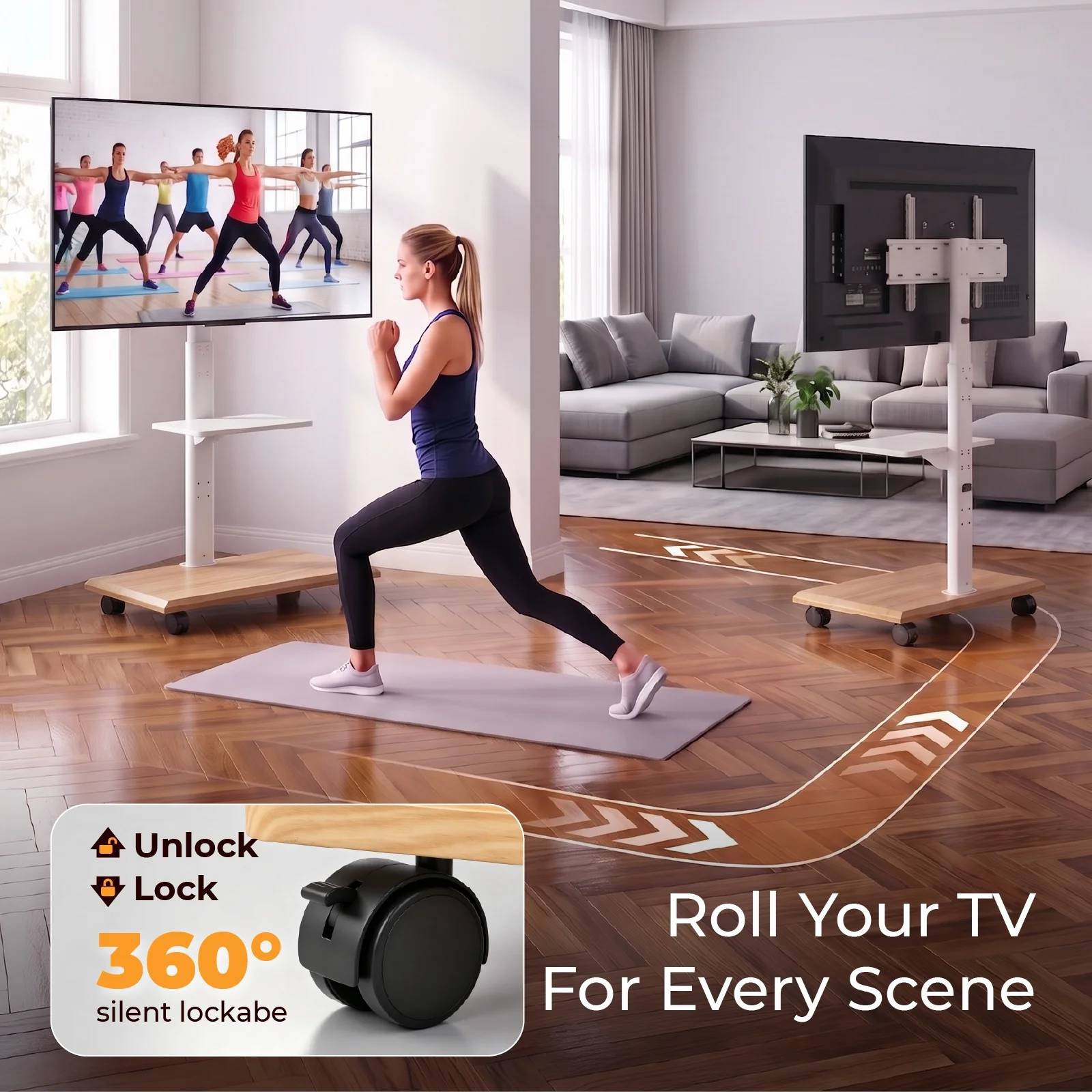 Unlock Lock 360° silent lockable  
Roll Your TV For Every Scene
