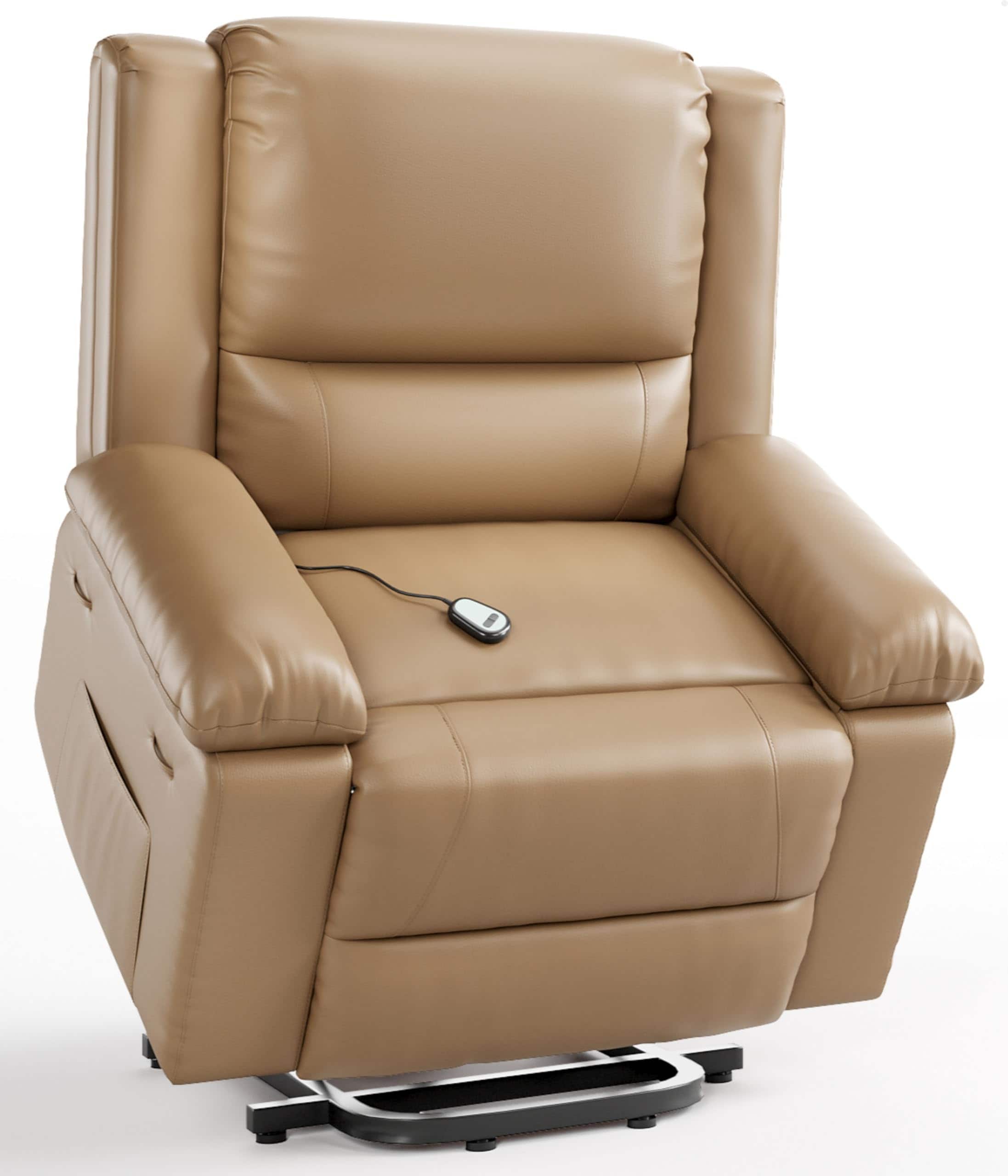 Jojoka - 37.4" Wide Electric Power Lift Recliner with Heat and Massage, PU Leather Recliner Chair for Elderly - Khaki
