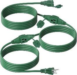 BN-LINK - 25 ft Outdoor Extension Cord, 16/3 SJTW, 3 Inline Outlets, Grounded, ETL Listed - Green