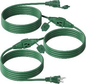 Front. BN-LINK - BN-LINK 25 ft Outdoor Extension Cord, 16/3 SJTW, 3 Inline Outlets, Green, Grounded, ETL Listed - Green.