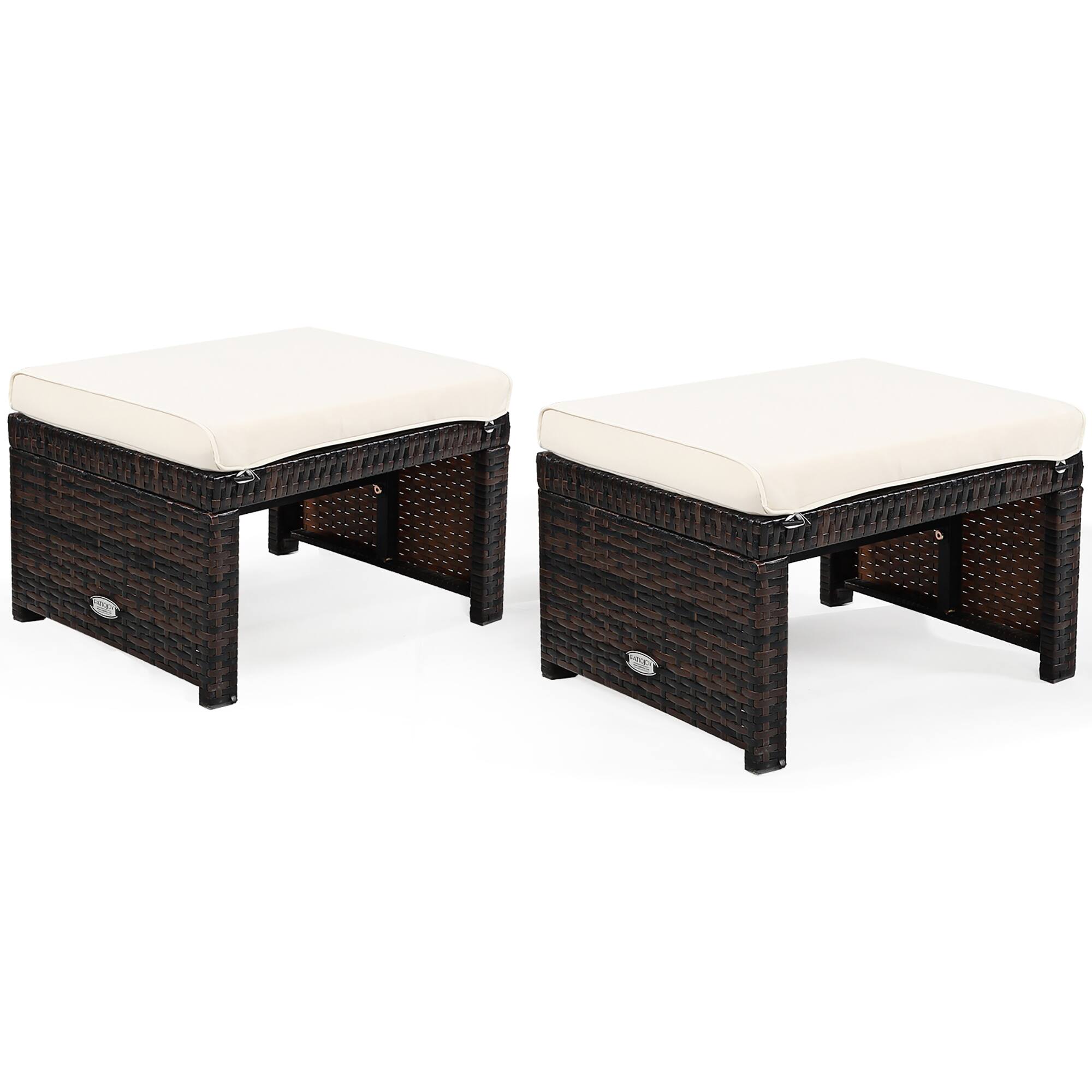 Left. Costway - 2PCS Patio Rattan Ottoman Cushioned Seat Foot Rest Furniture - White,Mix brown.