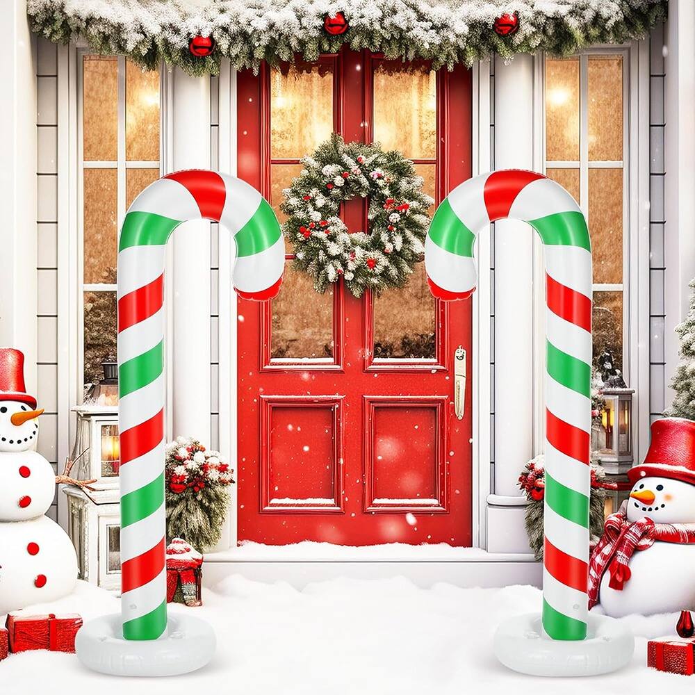Front. PARKER SLATER - 2-Pack 5ft Inflatable Candy Canes – Red & Green Outdoor Christmas Decor - Green, Red.