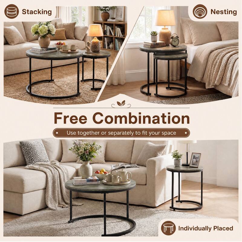 Stacking  
Nesting  
Free Combination  
Use together or separately to fit your space  
Individually Placed