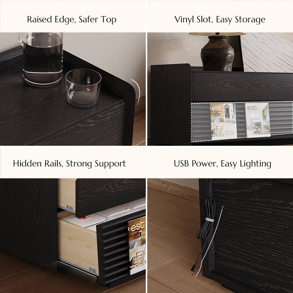 Raised Edge, Safer Top

Vinyl Slot, Easy Storage

Hidden Rails, Strong Support

USB Power, Easy Lighting