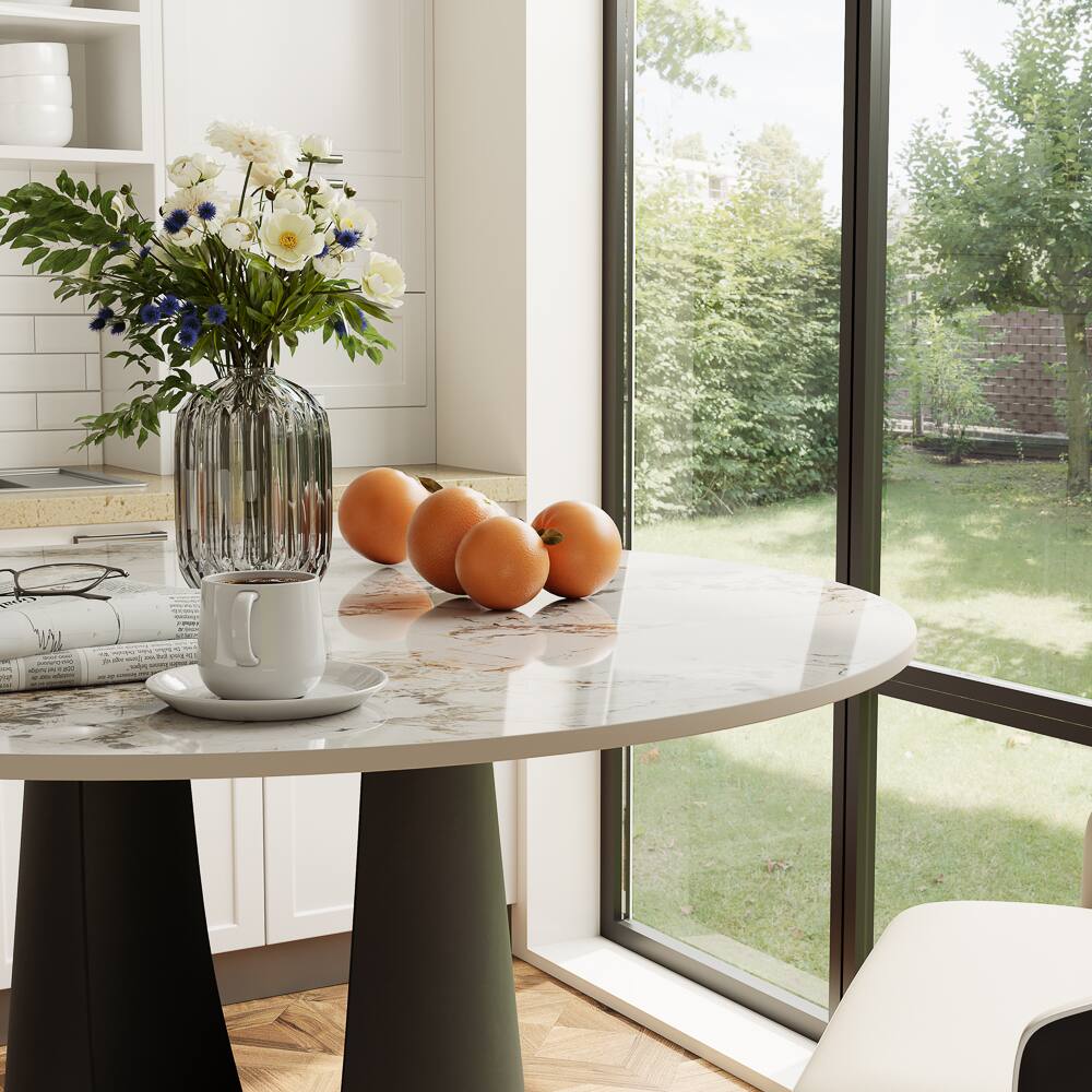 Alt View 1. POVISON - 35" Modern Round Counter Height Table for 4 People, Pandora Glossy Bistro Table with Black Base for Kitchen Small Spaces - Pandora & Black.