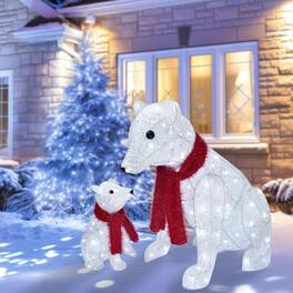Wikistore - Lighted Polar Bear Family 2PCS Outdoor Christmas Décor 140 LED Red/White