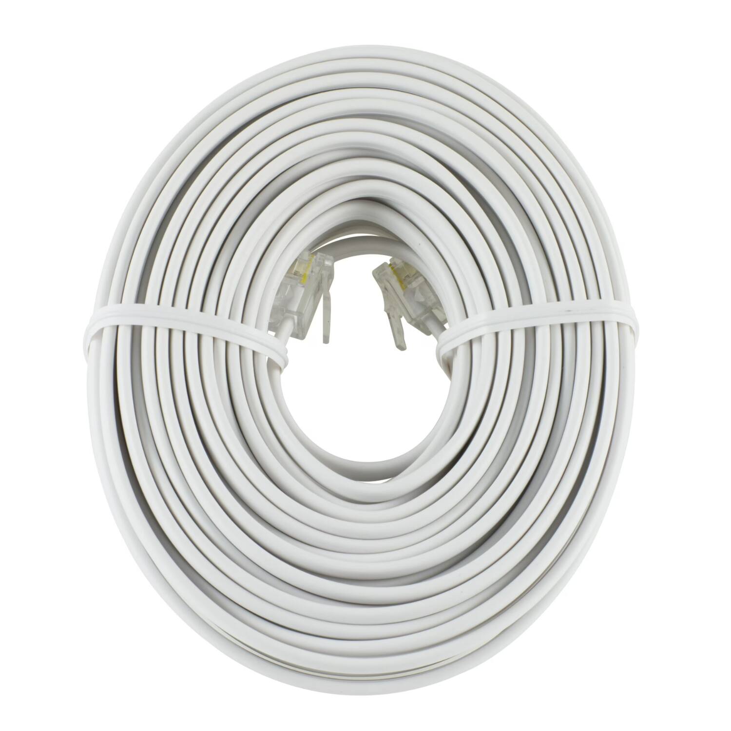 Angle. Home Collection - 50 FT RJ11 4C Modular Telephone Extension Cord - White.