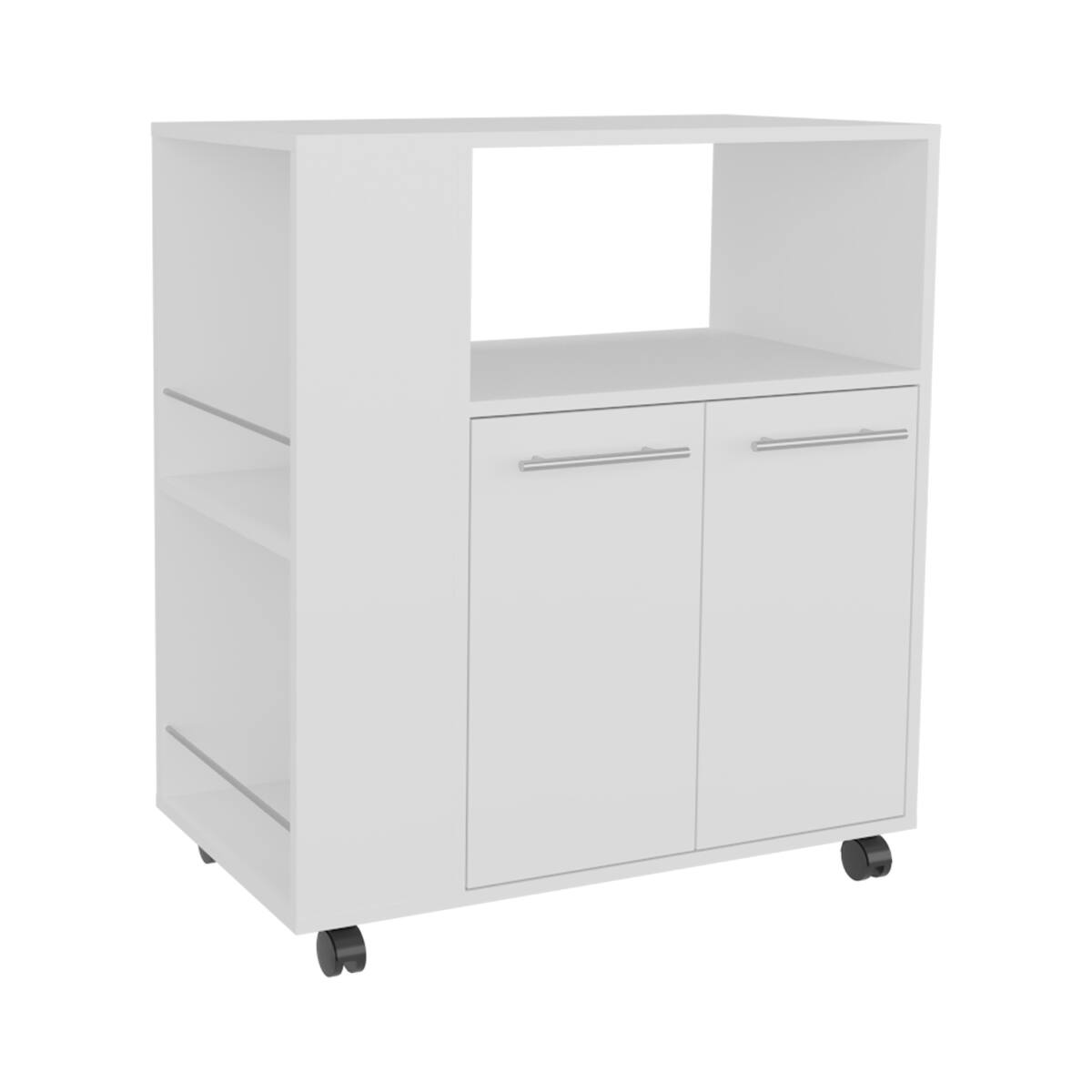 Angle. Loheer - Loheer White Kitchen Base Cabinet Microwave Stand with Storage and Side Shelves - White.