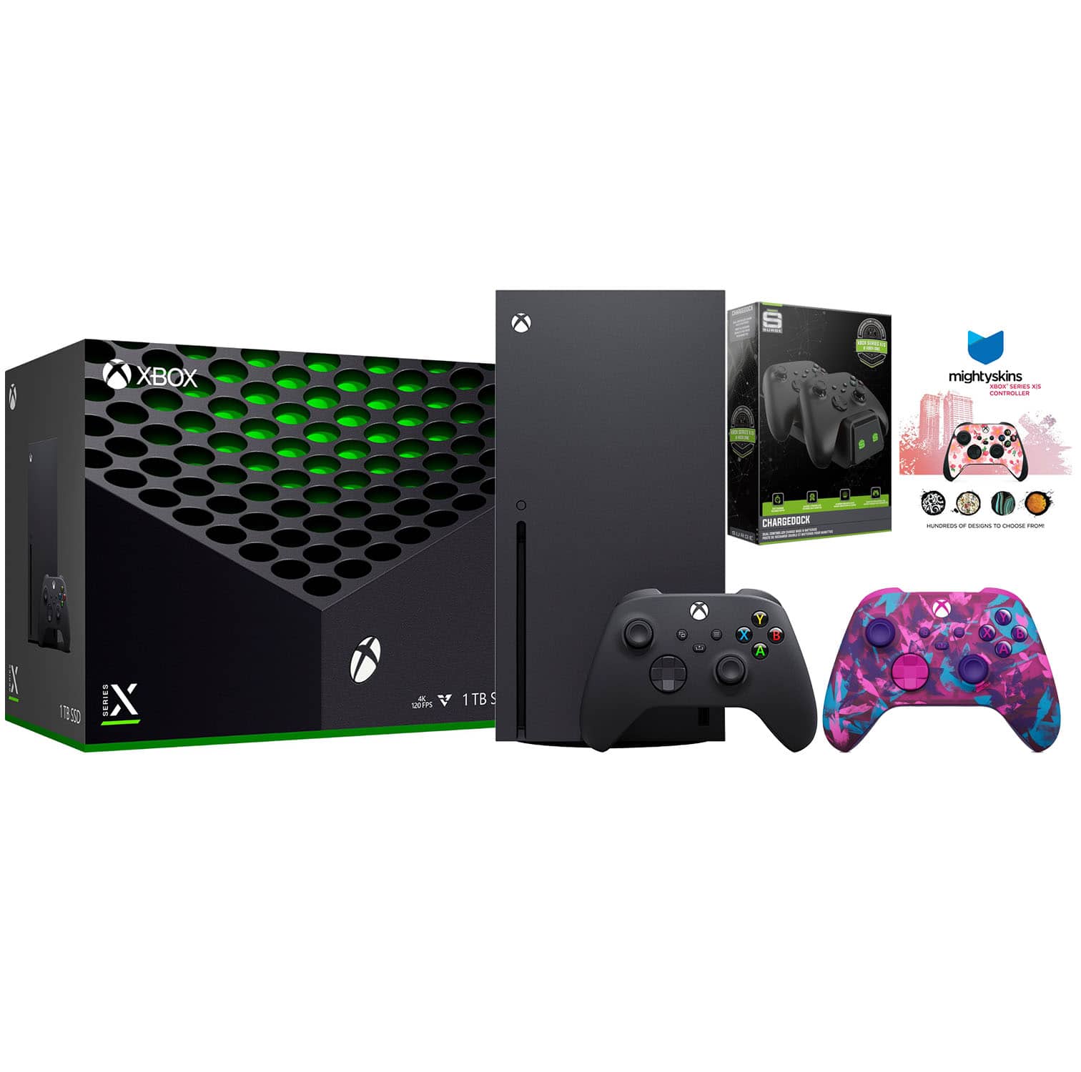 Xbox Series X 1TB Disc Console with Extra Controller, Charge Dock and MightySkins Code Bundle