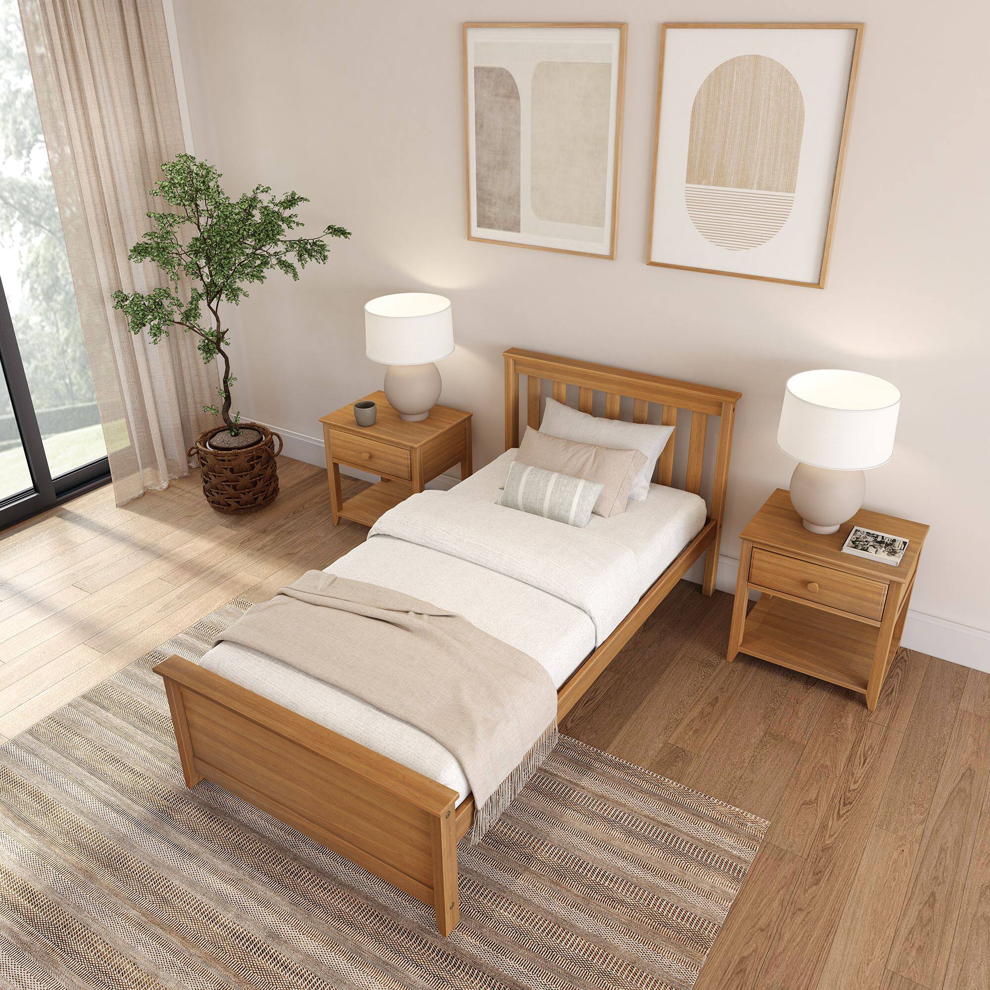 Alt View 3. Plank+Beam - Classic Twin-Size Platform Bed, Pecan - Pecan.