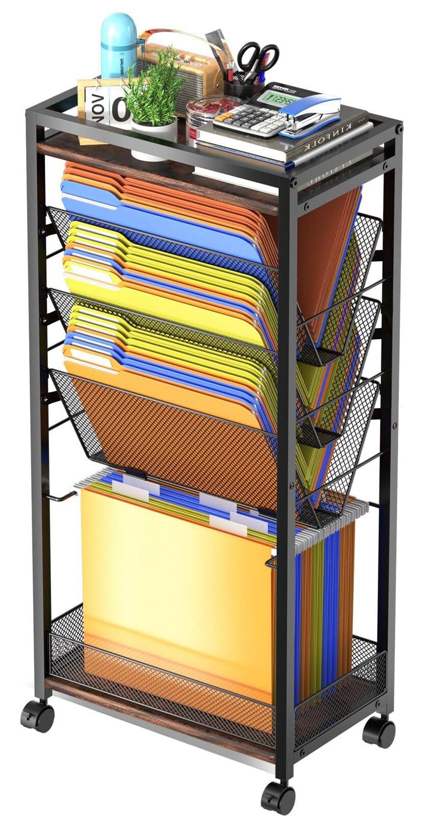 The Best Inks 5 Tier Rolling File Cart With Drawer Metal Office ...
