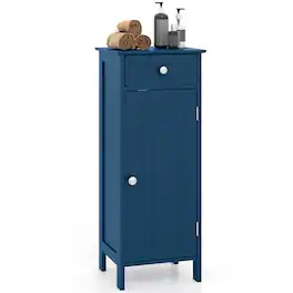 Costway - Bathroom Floor Cabinet Storage Organizer Free-Standing with Drawer - Blue