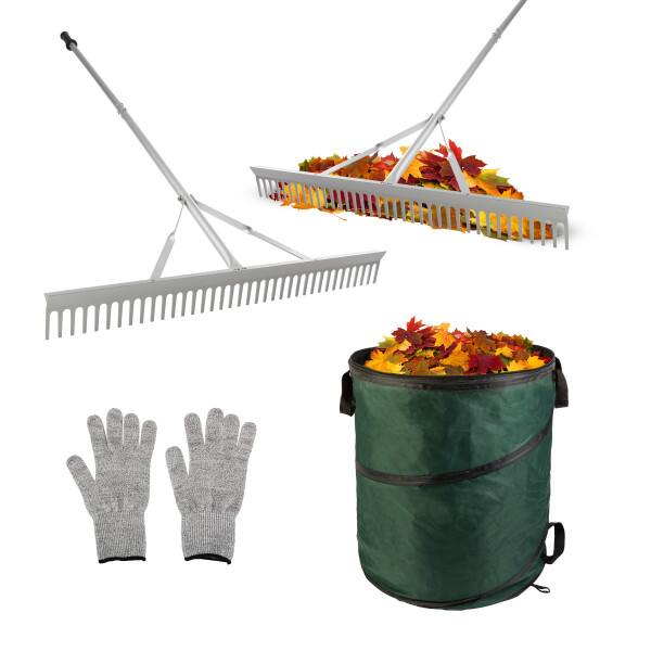 Back. Pure Garden - Metal Leaf Rake and 46-Gal Yard Bag.