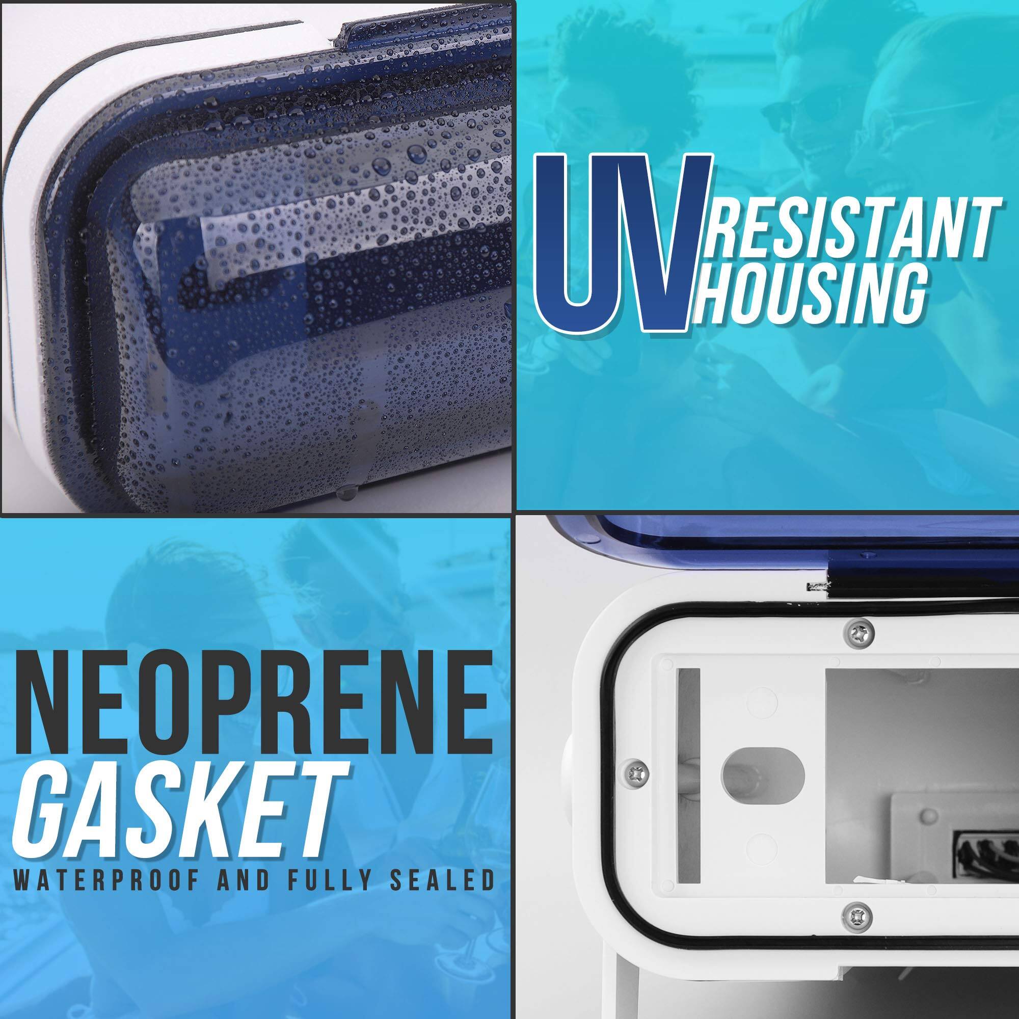 UV RESISTANT HOUSING

NEOPRENE GASKET
WATERPROOF AND FULLY SEALED