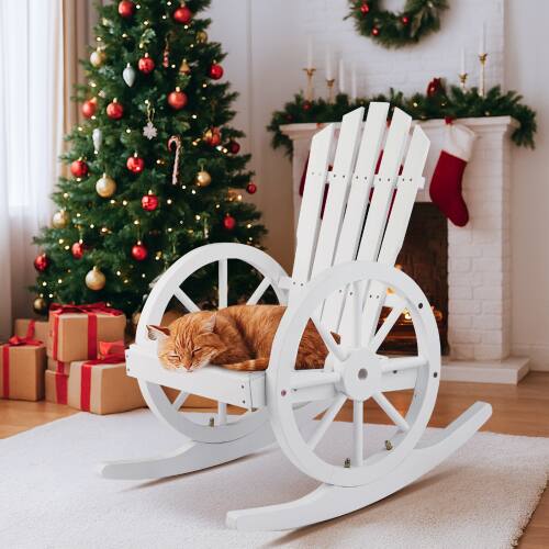 Alt View 7. Winado - 1PC 23.5inch Wooden Wagon Rocking Adirondack Chair with High Back, Slatted Seat, Wheel Armrestfor Indoor Outdoor Garden - White.
