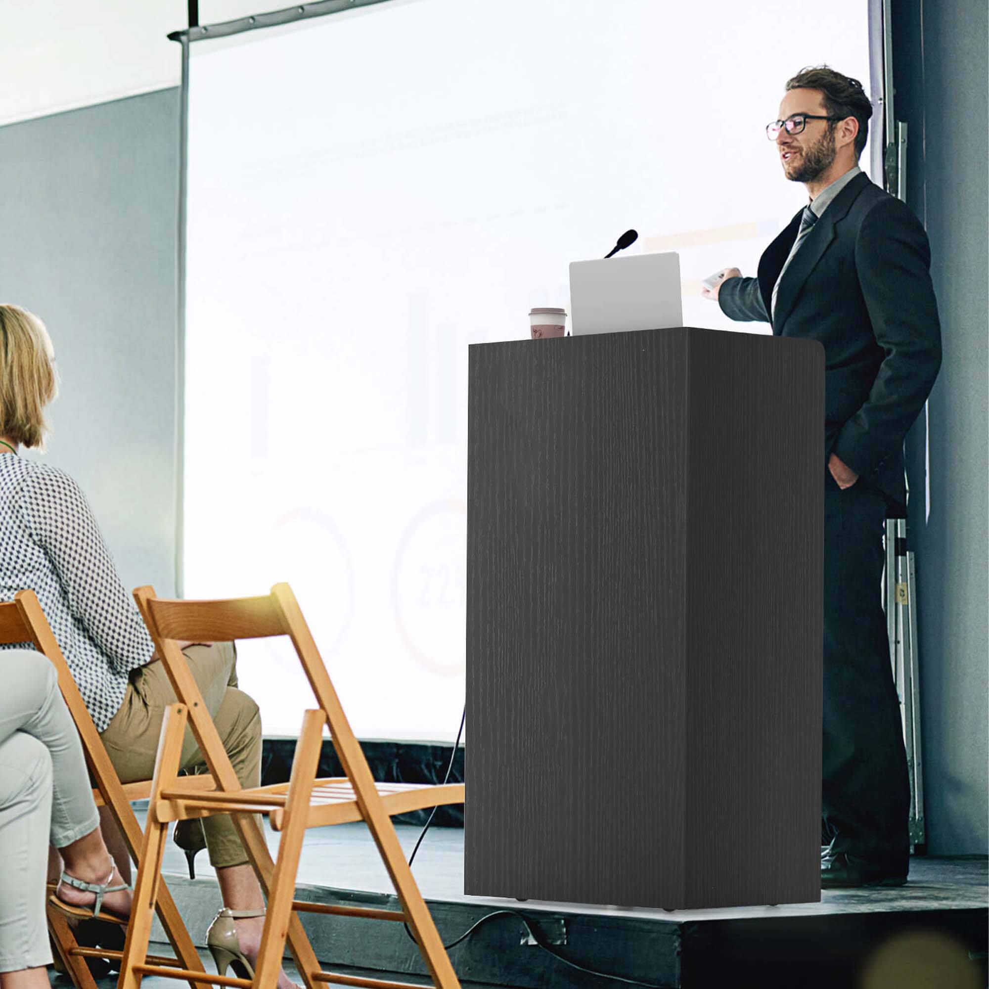 Alt View 4. Costway - Costway 41" Presentation Podium with 2 Storage Shelves Laptop Computer Cart 4 Casters Black - Black.