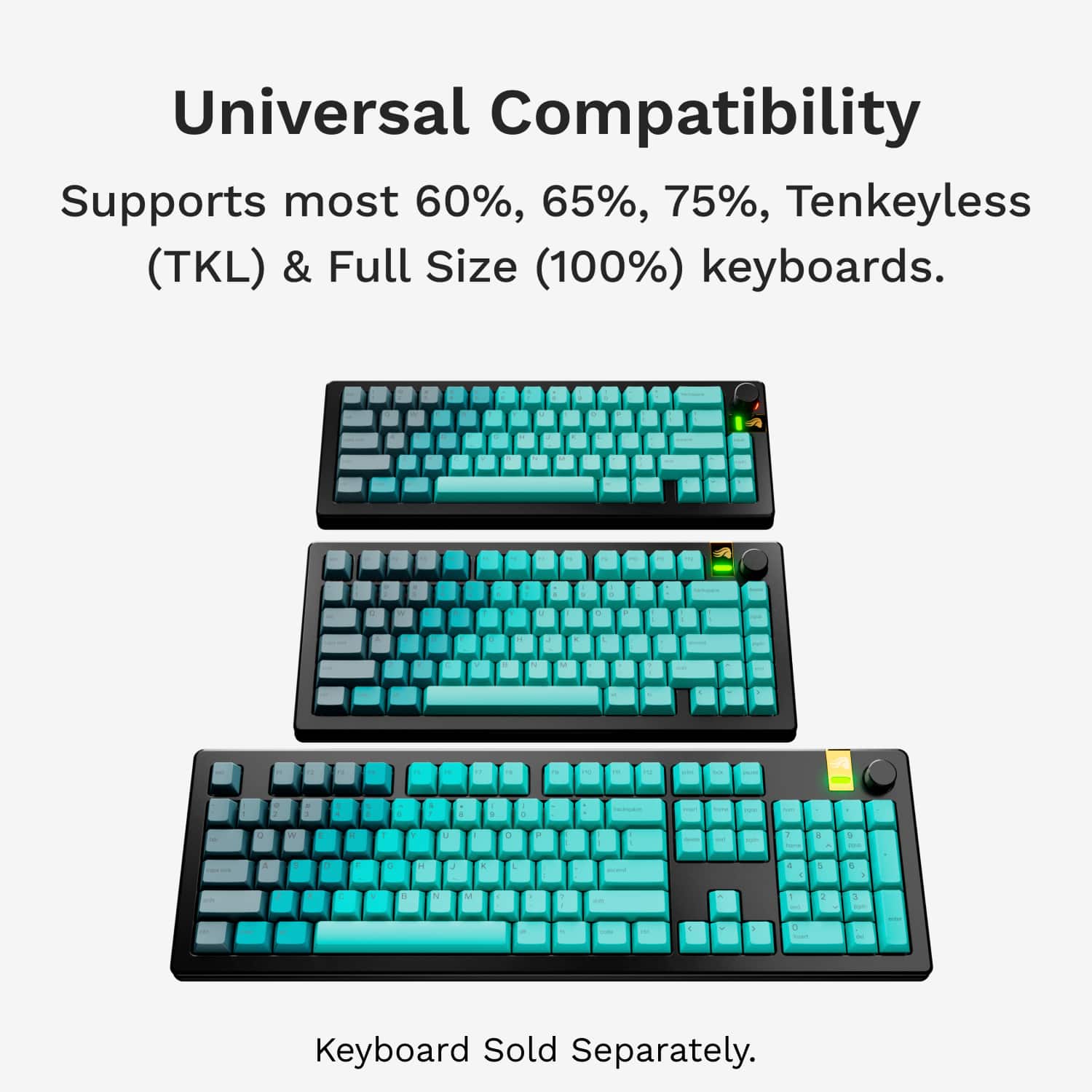 Universal Compatibility: Supports most 60%, 65%, 75%, Tenkeyless (TKL) & Full Size (100%) keyboards. Keyboard Sold Separately.